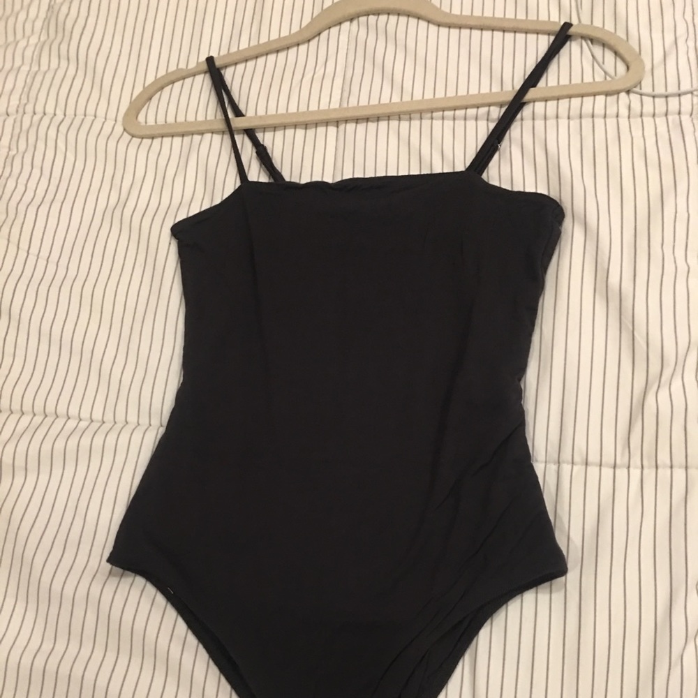 Straight Neck Lined Bodysuit ( charcoal )